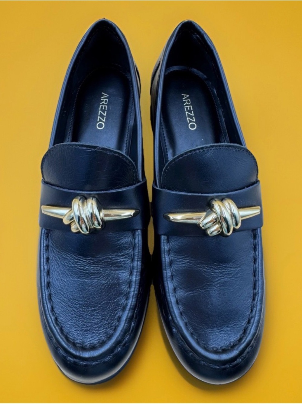 Black Leather Claudia Women’s Loafers with Gold Hardware